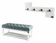 Ławka Pufa Pikowana Popiel Guzik Tapicerowany LPP-4 + Wieszak Ścienny WDC-35 Kolory Emra Wood Design