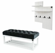 Ławka Pufa Pikowana Grafit Guzik Tapicerowany LPP-3 + Wieszak Ścienny WDC-5 Kolory Emra Wood Design