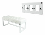 Ławka Pufa Pikowana Ekoskóra Biała LPP-2 + Wieszak Ścienny WDC-17 Kolory Emra Wood Design