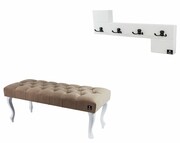 Ławka Pufa Pikowana Cappuccino Guzik Tapicerowany LPP-1 + Wieszak Ścienny WDC-35 Emra Wood Design