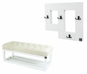 Ławka Pufa Pikowana Ekoskóra Ecru Guzik Tapicerowany LPP-3 + Wieszak Ścienny WDC-19 Emra Wood Design