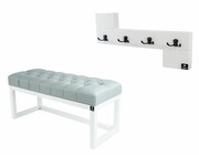 Ławka Pufa Pikowana Ekoskóra Popiel Guzik Tapicerowany LPP-2 + Wieszak Ścienny WDC-35 Kolory Emra Wood Design