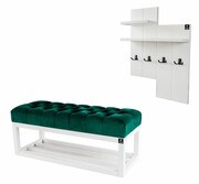 Ławka Pufa Pikowana Butelkowa Zieleń Guzik Tapicerowany LPP-3 + Wieszak Ścienny WDC-5 Kolory Emra Wood Design