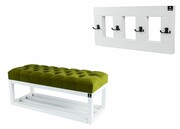 Ławka Pufa Pikowana Zielony LPP-3 + Wieszak Ścienny WDC-17 Emra Wood Design