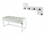 Ławka Pufa Pikowana Złamana Biel Guzik Tapicerowany LPP-2 + Wieszak Ścienny WDC-35 Kolory Emra Wood Design