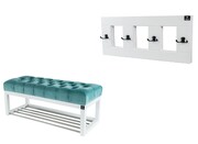 Ławeczka Pufa Pikowana Mięta Guzik Tapicerowany LPP-4 + Wieszak Ścienny WDC-17 Kolory Emra Wood Design