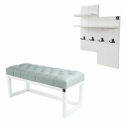 Ławka Pufa Pikowana Ekoskóra Popiel Guzik Tapicerowany LPP-2 + Wieszak Ścienny WDC-5 Kolory Emra Wood Design