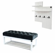 Ławka Pufa Pikowana Grafitowy Guzik Tapicerowany LPP-4 + Wieszak Ścienny WDC-5 Kolory Emra Wood Design