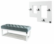 Ławeczka Pufa Pikowana Popiel Guzik Tapicerowany LPP-4 + Wieszak Ścienny WDC-19 Kolory Emra Wood Design