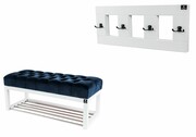 Ławeczka Pufa Pikowana Granatowy Guzik Tapicerowany LPP-4 + Wieszak Ścienny WDC-17 Kolory Emra Wood Design