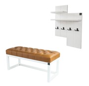 Ławka Pufa Pikowana Ekoskóra Brąz Guzik Tapicerowany LPP-2 + Wieszak Ścienny WDC-5 Kolory Emra Wood Design