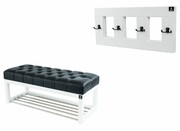 Ławeczka Pufa Pikowana Ekoskóra Czarny Guzik Tapicerowany LPP-4 + Wieszak Ścienny WDC-17 Kolory Emra Wood Design
