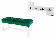 Ławka Pufa Pikowana Butelkowa Zieleń Guzik Tapicerowany LPP-2 + Wieszak Ścienny WDC-35 Kolory Emra Wood Design