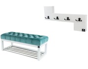 Ławka Pufa Pikowana Mięta Guzik Tapicerowany LPP-4 + Wieszak Ścienny WDC-35 Kolory Emra Wood Design