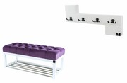 Ławka Pufa Pikowana Fiolet Guzik Tapicerowany LPP-4 + Wieszak Ścienny WDC-35 Kolory Emra Wood Design