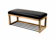 Ławeczka Pufa Tapicerowana Siedzisko Gładkie Ekoskóra Czarny Dębowa Loft LPG-4 Rozmiary od 50 cm do 200 cm Emra Wood Design