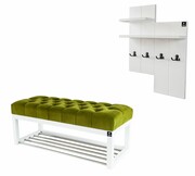 Ławka Pufa Pikowana Zielony Guzik Tapicerowany LPP-4 + Wieszak Ścienny WDC-5 Kolory Emra Wood Design