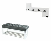 Ławka Pufa Pikowana Ekoskóra Grafit Guzik Tapicerowany LPP-4 + Wieszak Ścienny WDC-35 Kolory Emra Wood Design