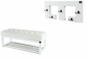 Ławka Pufa Pikowana Biały Guzik Tapicerowany LPP-4 + Wieszak Ścienny WDC-22 Kolory Emra Wood Design