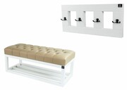 Ławka Pufa Pikowana Ekoskóra Beż LPP-3 + Wieszak Ścienny WDC-17 Emra Wood Design