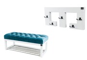 Ławka Pufa Pikowana Turkus Guzik Tapicerowany LPP-4 + Wieszak Ścienny WDC-22 Kolory Emra Wood Design