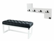 Ławka Pufa Pikowana Ekoskóra Czarna Guzik Tapicerowany LPP-2 + Wieszak Ścienny WDC-35 Kolory Emra Wood Design