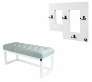 Ławka Pufa Pikowana Ekoskóra Popiel Guzik Tapicerowany LPP-2 + Wieszak Ścienny WDC-19 Kolory Emra Wood Design