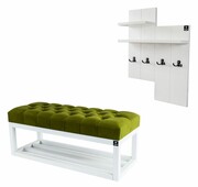 Ławka Pufa Pikowana Zielony Guzik Tapicerowany LPP-3 + Wieszak Ścienny WDC-5 Kolory Emra Wood Design