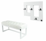 Ławka Pufa Pikowana Ekoskóra Biała LPP-2 + Wieszak Ścienny WDC-19 Kolory Emra Wood Design