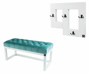 Ławka Pufa Pikowana Mięta Guzik Tapicerowany LPP-2 + Wieszak Ścienny WDC-19 Kolory Emra Wood Design
