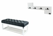 Ławka Pufa Pikowana Ekoskóra Czarny Guzik Tapicerowany LPP-4 + Wieszak Ścienny WDC-35 Kolory Emra Wood Design