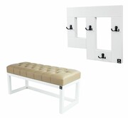 Ławka Pufa Pikowana Ekoskóra Beż Guzik Tapicerowany LPP-2 + Wieszak Ścienny WDC-22 Kolory Emra Wood Design