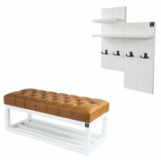 Ławka Pufa Pikowana Ekoskóra Brąz Guzik Tapicerowany LPP-3 + Wieszak Ścienny WDC-5 Kolory Emra Wood Design