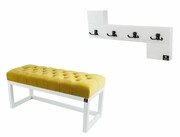 Ławka Pufa Pikowana Żółcień Cytrynowa Guzik Tapicerowany LPP-2 + Wieszak Ścienny WDC-35 Kolory Emra Wood Design