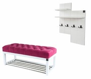 Ławka Pufa Pikowana Różowy Guzik Tapicerowany LPP-4 + Wieszak Ścienny WDC-5 Kolory Emra Wood Design