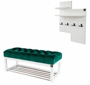 Ławka Pufa Pikowana Butelkowa Zieleń Guzik Tapicerowany LPP-4 + Wieszak Ścienny WDC-5 Kolory Emra Wood Design