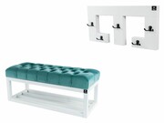 Ławka Pufa Pikowana Mięta LPP-3 + Wieszak Ścienny WDC-22 Emra Wood Design