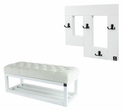 Ławka Pufa Pikowana Złamana Biel Guzik Tapicerowany LPP-3 + Wieszak Ścienny WDC-19 Emra Wood Design
