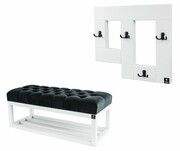 Ławka Pufa Pikowana Grafit Guzik Tapicerowany LPP-3 + Wieszak Ścienny WDC-19 Emra Wood Design