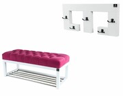 Ławka Pufa Pikowana Różowy Guzik Tapicerowany LPP-4 + Wieszak Ścienny WDC-22 Kolory Emra Wood Design