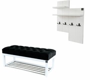Ławka Pufa Pikowana Czarny Guzik Tapicerowany LPP-4 + Wieszak Ścienny WDC-5 Kolory Emra Wood Design