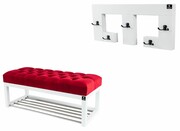 Ławka Pufa Pikowana Czerwony Guzik Tapicerowany LPP-4 + Wieszak Ścienny WDC-22 Kolory Emra Wood Design