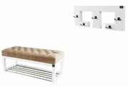 Ławka Pufa Pikowana Cappuccino Guzik Tapicerowany LPP-4 + Wieszak Ścienny WDC-22 Kolory Emra Wood Design