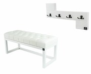 Ławka Pufa Pikowana Ekoskóra Biała Guzik Tapicerowany LPP-2 + Wieszak Ścienny WDC-35 Kolory Emra Wood Design
