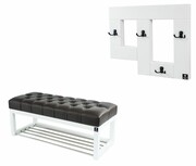 Ławeczka Pufa Pikowana Ekoskóra Brąz Guzik Tapicerowany LPP-4 + Wieszak Ścienny WDC-19 Kolory Emra Wood Design