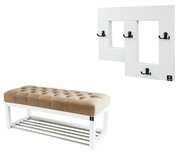 Ławeczka Pufa Pikowana Cappuccino Guzik Tapicerowany LPP-4 + Wieszak Ścienny WDC-19 Kolory Emra Wood Design