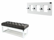 Ławeczka Pufa Pikowana Ekoskóra Brąz Guzik Tapicerowany LPP-4 + Wieszak Ścienny WDC-17 Kolory Emra Wood Design