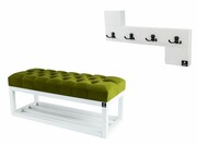Ławka Pikowana Zielony LPP-3 + Wieszak Ścienny WDC-35 Emra Wood Design