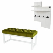Ławka Pufa Pikowana Zielony Guzik Tapicerowany LPP-2 + Wieszak Ścienny WDC-5 Kolory Emra Wood Design