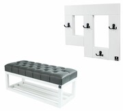 Ławka Pufa Pikowana Ekoskóra Grafit Guzik Tapicerowany LPP-3 + Wieszak Ścienny WDC-19 Emra Wood Design